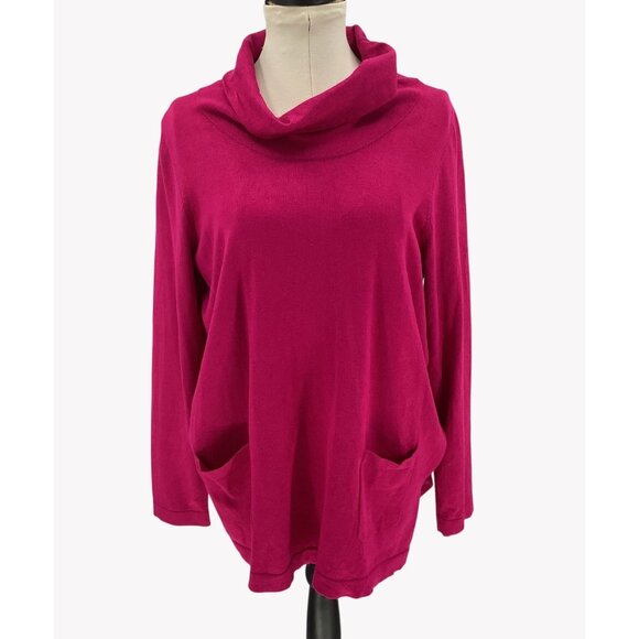 erin london Sweaters - Erin London Cowl Neck Long Sleeve Fuchsia Tunic Top With Pockets  Womens Size L